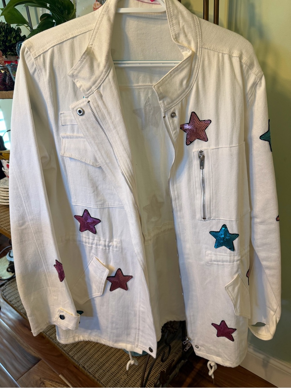 Buddy Love White Jean Jacket with Multicolor Star Appliqués
